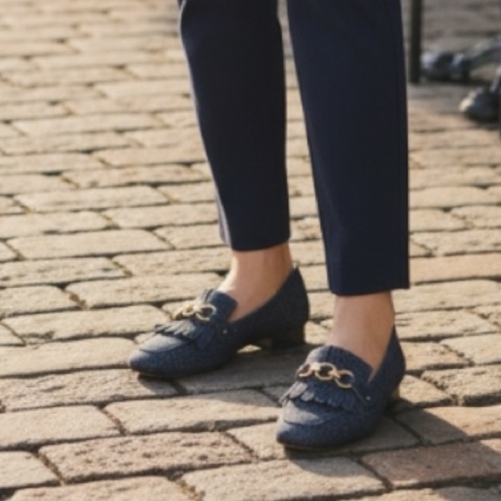 Kate Spade Caddy Denim Kiltie Loafers with Gold Chain Hardware Size 8.5 - Picture 5 of 9